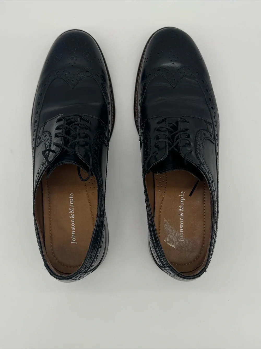 Johnston & Murphy Wingtip Oxford Shoes Brogue Black Leather Mens Size 10.5